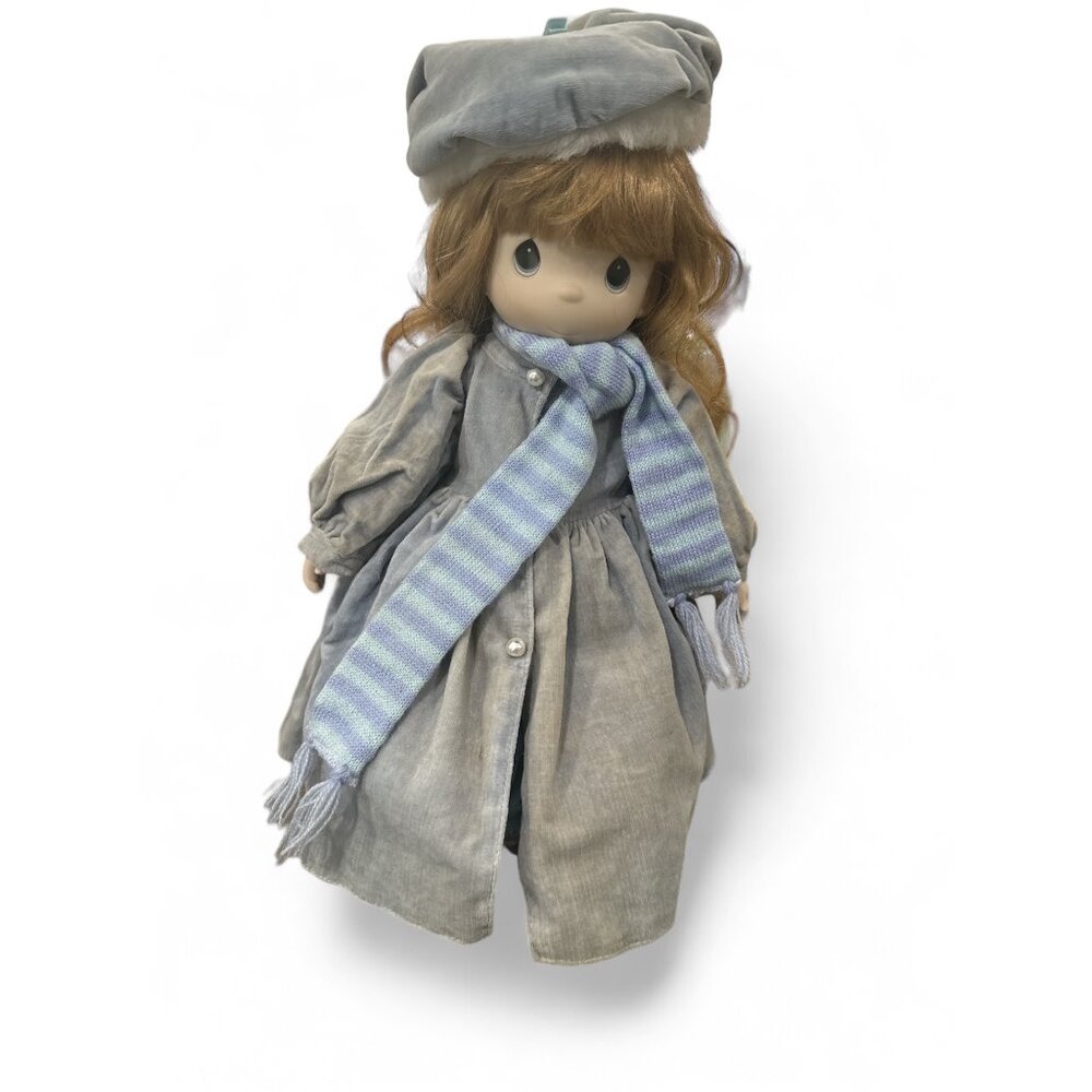 Vintage Enesco Precious Moments Doll Coat Scarf  14 in tall pearl button winter